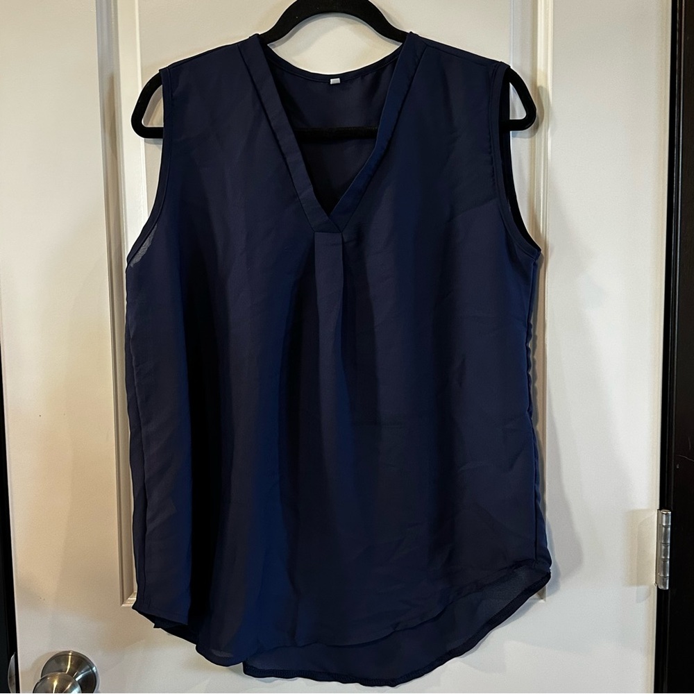 Effortless Navy V-Neck Sheer Tank | Elevated Layering Essential | Women’s XL
